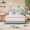 thumbnail image 3 of QinaQin Velvet Upholstered Platform Bed Frame with a Loop Pile Headboard, Rounded Corners, Sturdy and Low Profile, High-Strength Wooden Slats, Quiet Operation, and Easy Assembly, 3 of 7