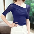 thumbnail image 1 of Tejiojio Women's Sheer Mesh Top Asymmetrical Neckline Half-Sleeve Casual Elegant Blouse, 1 of 6