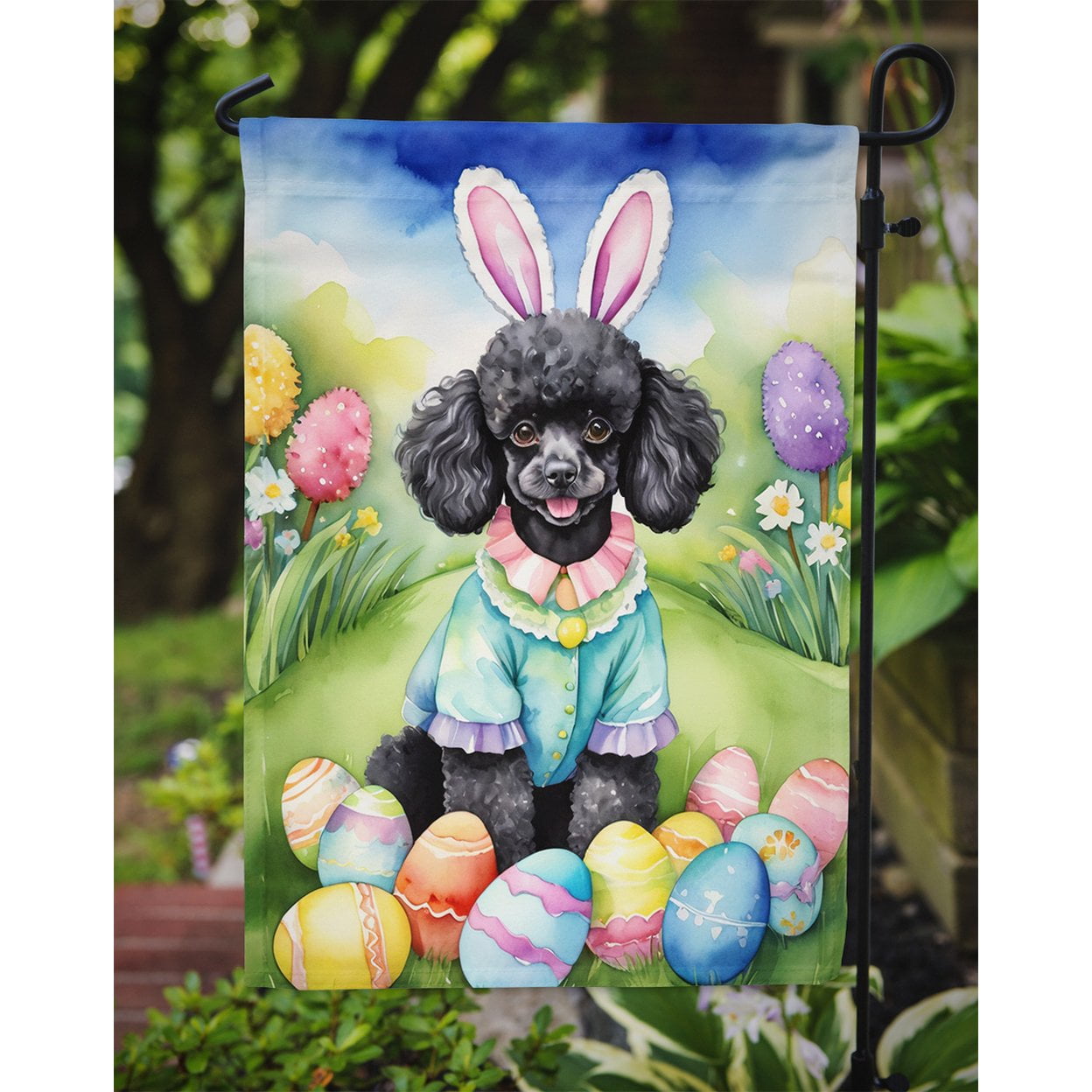 Black Poodle Easter Egg Hunt Garden Flag 11.25 in x 15.5 in