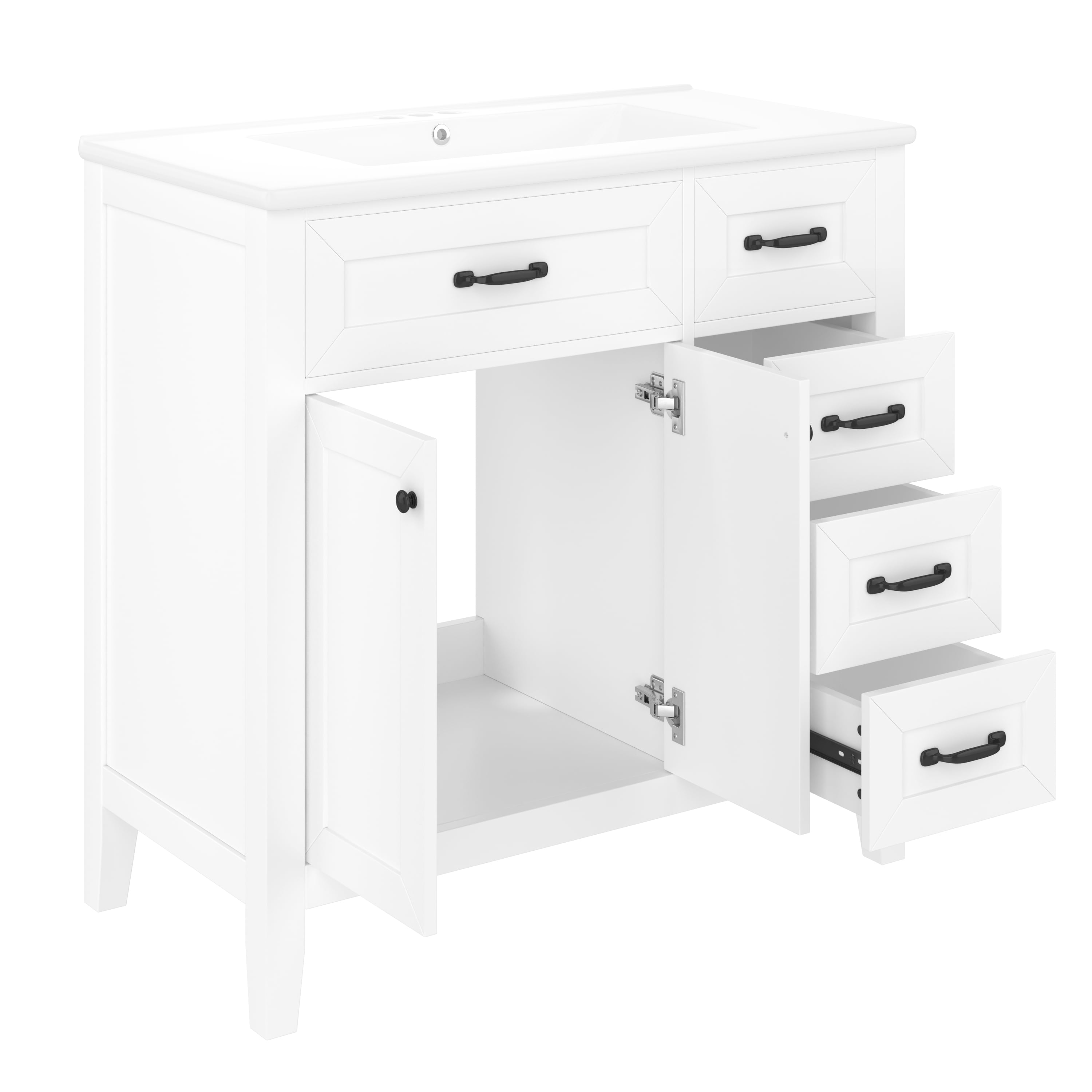 Aukfa 36" Modern Bathroom Vanity with Sink – Single Basin Wood Vanity Set with 2 Doors Cabinet,White
