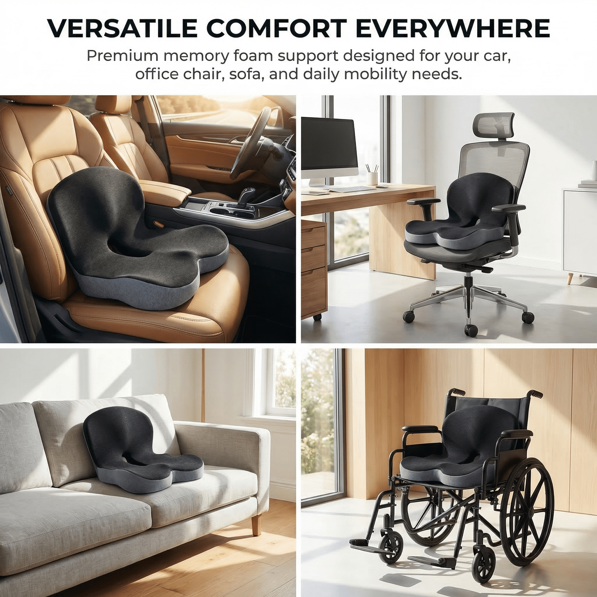 L-Shaped Memory Foam Seat Cushion for Office Chair & Car Seat, Ergonomic Sitting Cushion for Long Sitting Relief, Breathable Hip & Tailbone Support Cushion for Driving, Desk Chair, Wheelchair