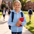 thumbnail image 4 of FAVIPT Girls Zipper Hoodies Side Ribbon Bow Long Sleeve Hooded Sweatshirt with Kangaroo Pocket Casual Cute Loose Hoodie Jacket Blue,10-11Years, 4 of 7