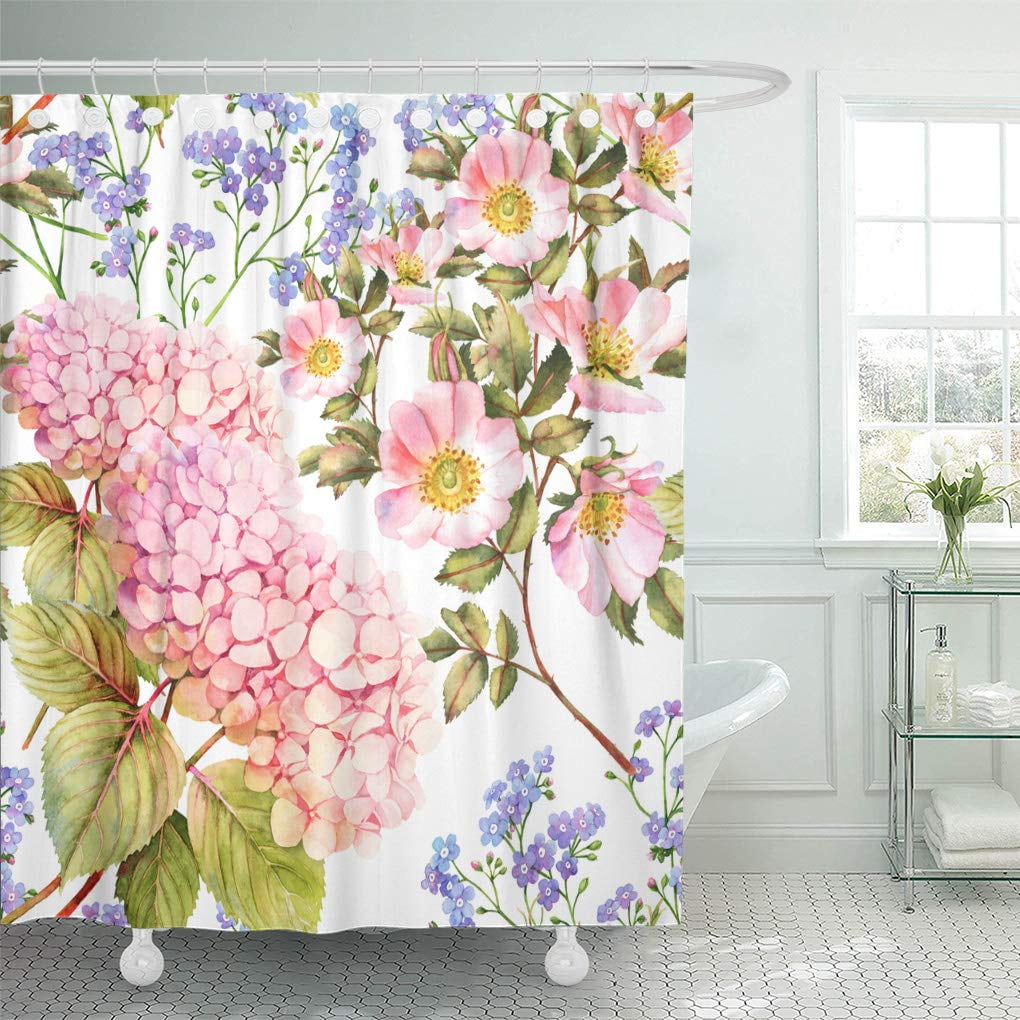 CYNLON Watercolor Hydrangea Me Not and Roses Flower Pink