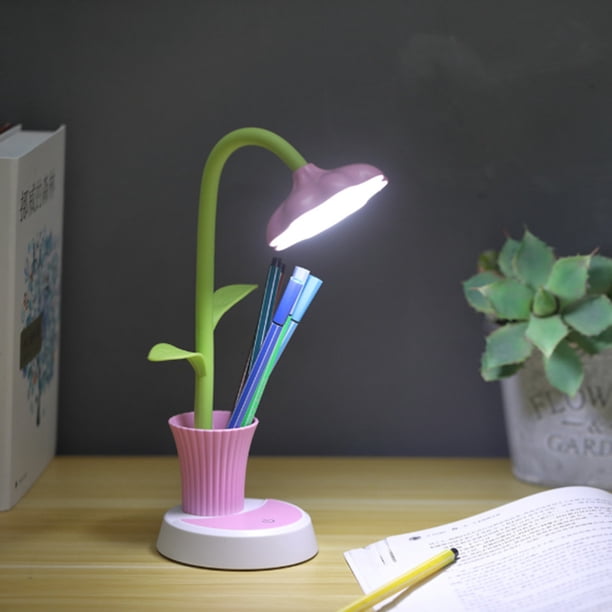 Lámpara de escritorio para niños, lámpara de noche regulable con sensor táctil, lámpara de lectura agradable a la vista con portalápices, lámpara de mesa recargable USB para niños, niñas, (rosa) Adepaton LL-0058