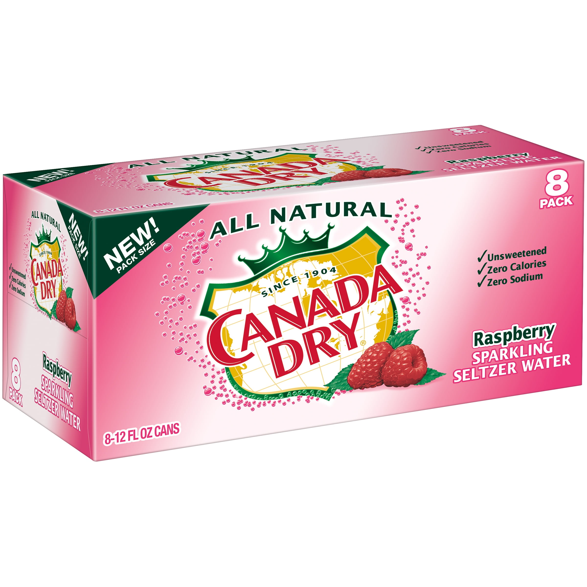Canada Dry All Natural Sparkling Raspberry Seltzer Water, 12 Fl. Oz., 8 Count