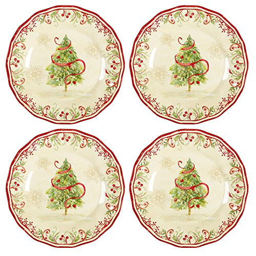 Rustico Merry Lil Christmas Tree Melamine Dinner Plates, 11-Inch, Set ...