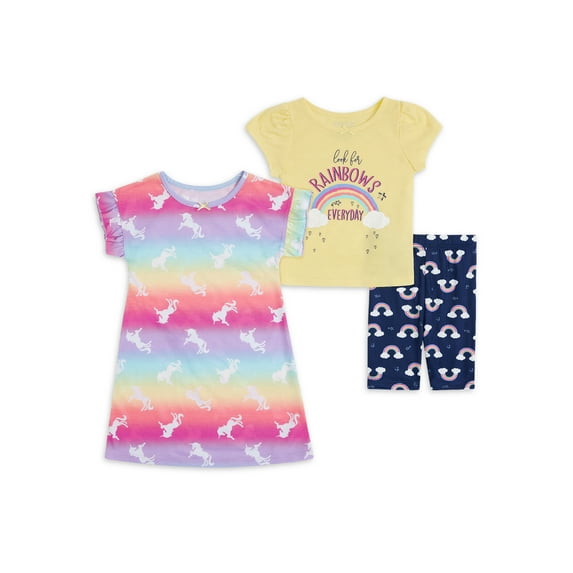 Saint Eve Baby and Toddler Girls Biker Short PJ and Gown 3-piece Set, Sizes 12M-5T