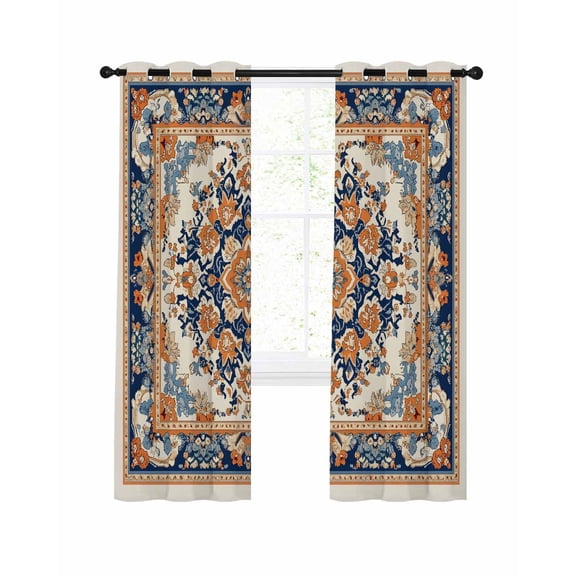 Blue Burnt Orange Boho Blackout Curtains, Light Blocking Print Window Curtains, Antique Southwestern Art Thermal Insulated Window Drapes for Living Room Kitchen Cafe 2 Panels, 55"W x 39"L