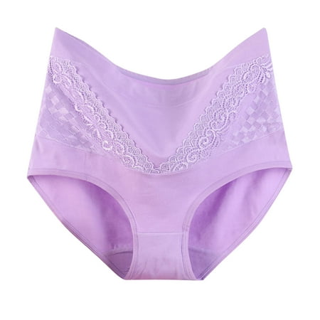 Scyoekwg Women s Cotton Underwear Solid Color Comfort High Waisted Underwear Ladies Underpants Hipster Panties Lace Stretchy Underpants(Purple XXXXL)