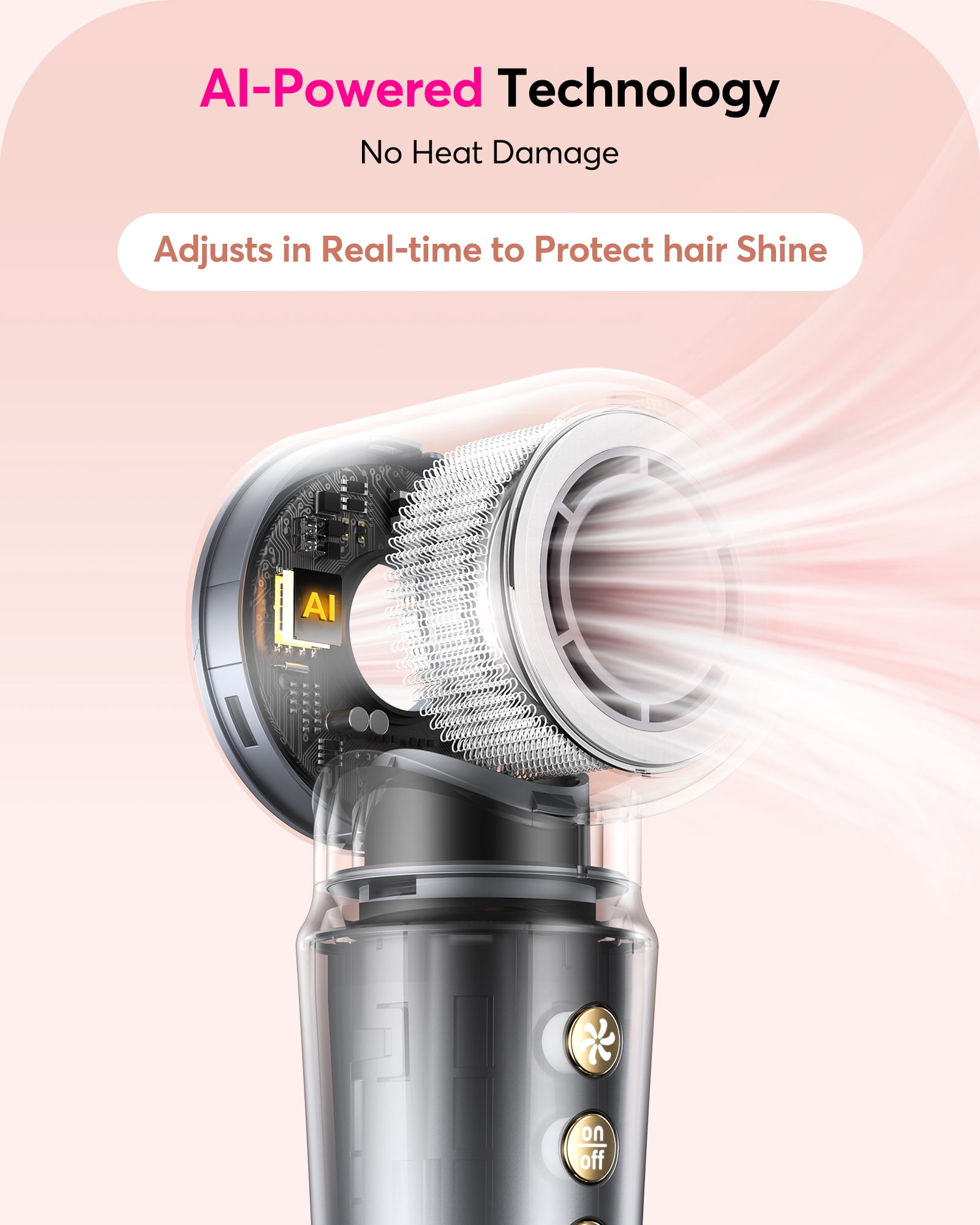 Bopcal 2 in 1 Hair Dryer Brush for Travel -  Fast Drying and Straightening, Negative Ionic Hair Dryer, Auto-Rotating Round Brush,for All Hair Types,Gray
