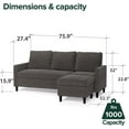 thumbnail image 2 of Zinus Hudson Convertible Modern Upholstered Sectional Sofa Couch with Reversible Ottoman, Dark Grey, 2 of 8