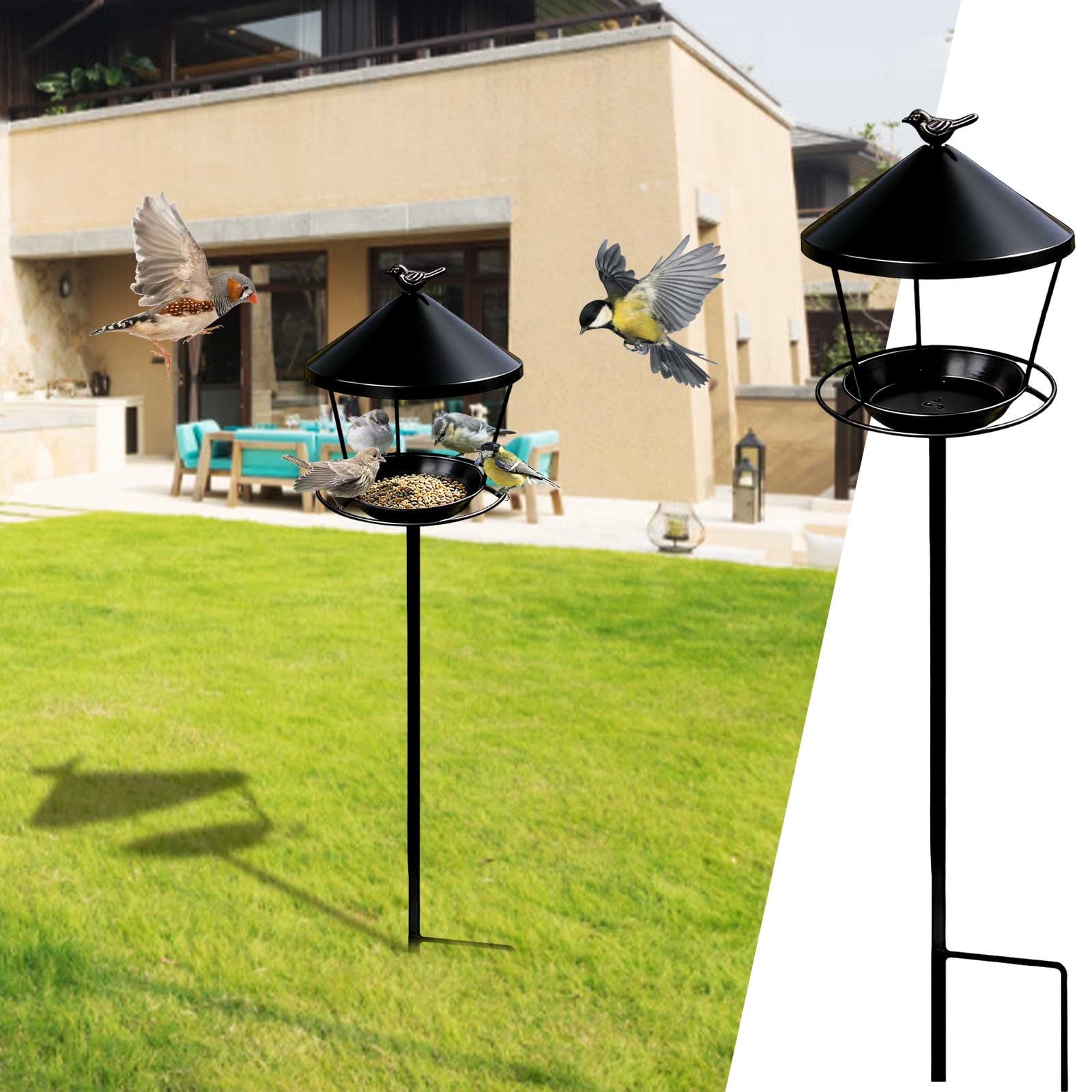 Bird Feeder with Pole Heavy Duty Bird Feeders Stand Wrought Iron Stake with Wide Seed Tray for Garden Yard Patio