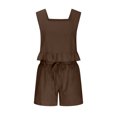 thumbnail image 4 of Cotton Linen 2 Piece Outfits for Women Casual Ruffle Sleeveless Tank Tops and Wide Leg Shorts Lounge Sets Tracksuits, 4 of 6