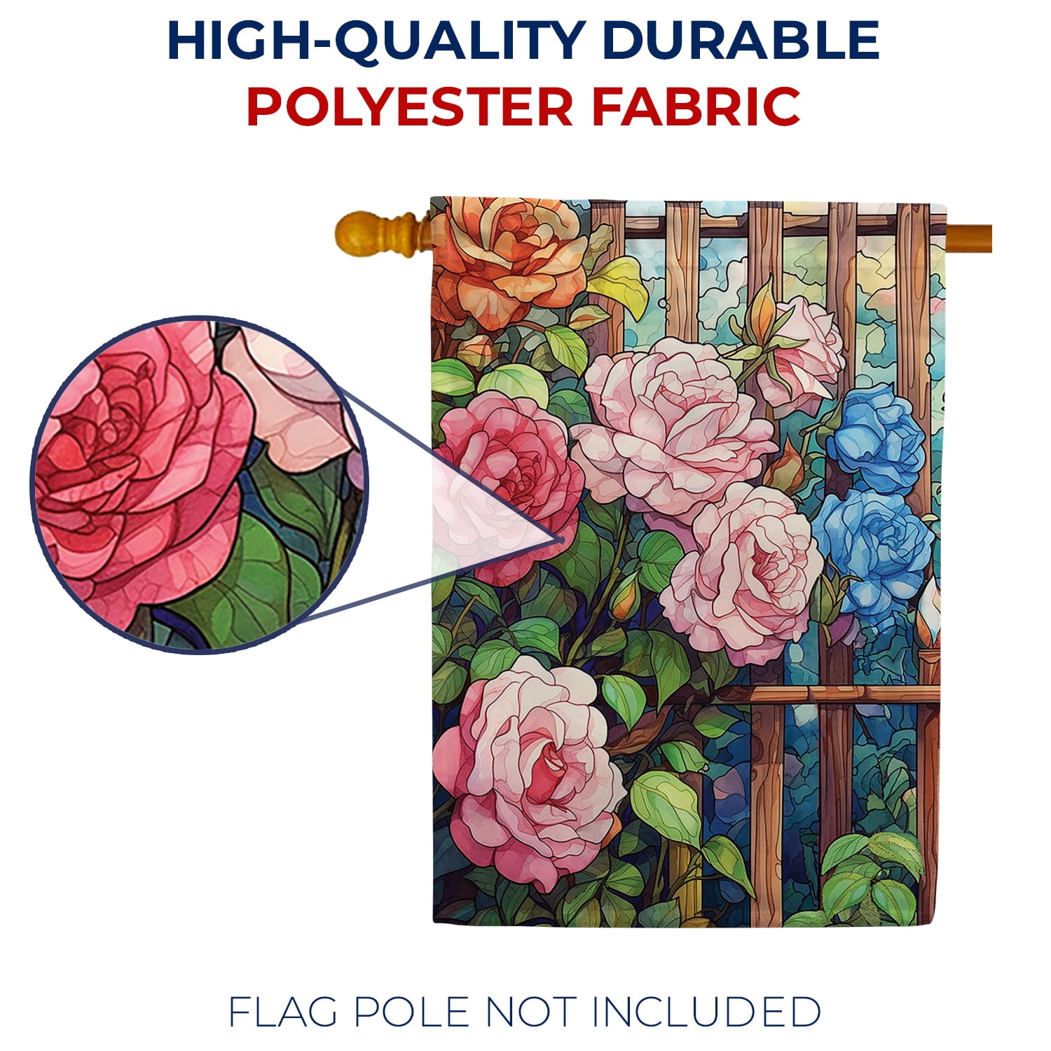 America Forever Rose Arbor House Flag, 28 x 40 inch Double Sided, Stained Glass Rose Trellis Garden, Climbing Rose Arbor Outdoor Decorative Flag