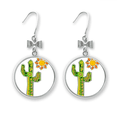 thumbnail image 1 of Hand-painted Cactus Mexico Culture Element Bow Earrings Drop Stud Pierced Hook, 1 of 3
