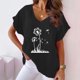 thumbnail image 2 of Camiseta de Manga Corta con Cuello en V con Impresión de Girasol, Algodón Casual Y Top de Cáñamo, 2 of 4