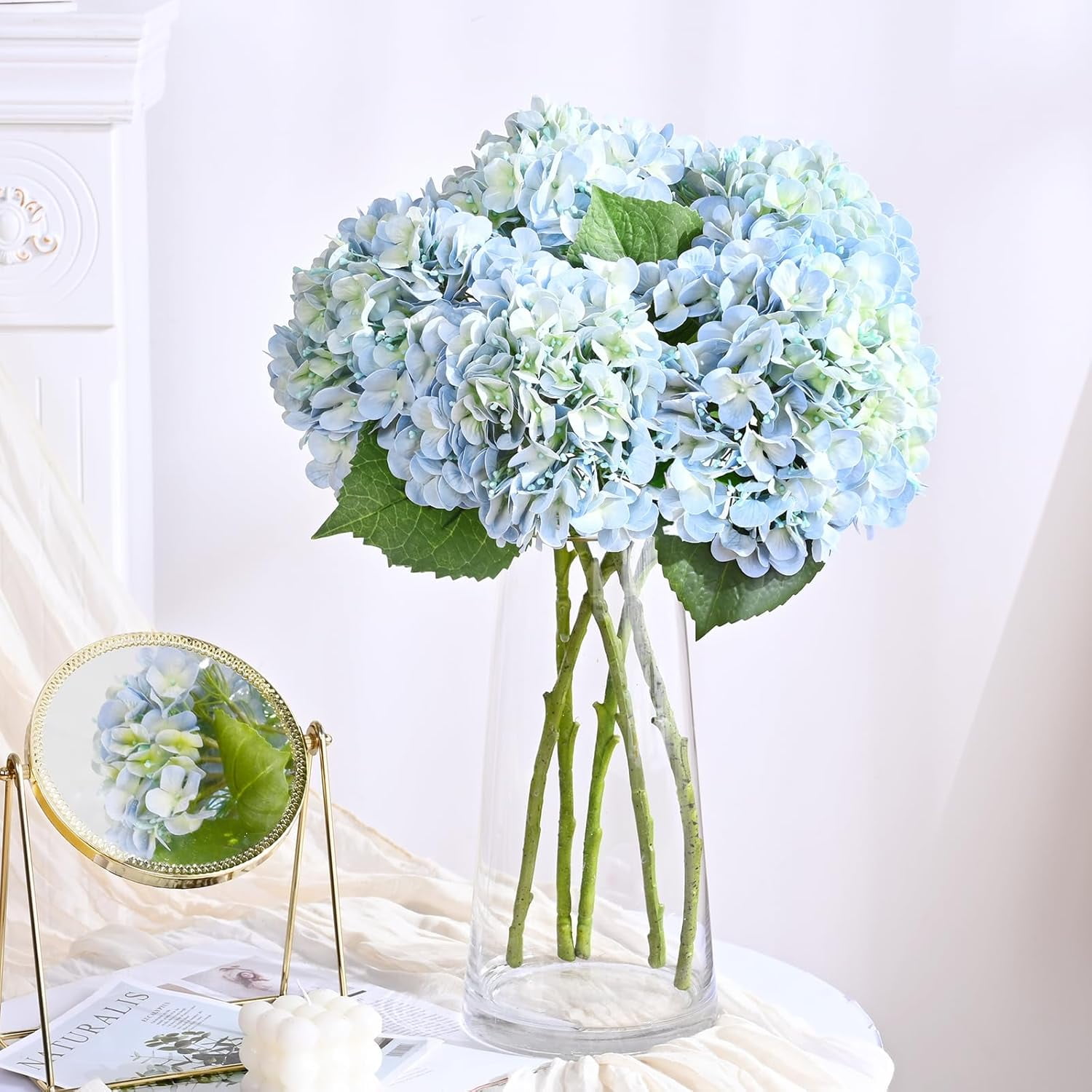 Waipfaru 4Pcs Hydrangea Artificial Flowers,20" Faux Hydrangea Flower with Stems,Full Latex Real Touch Hydrangea Flowers for Office Home Party Wedding Decor(Blue)