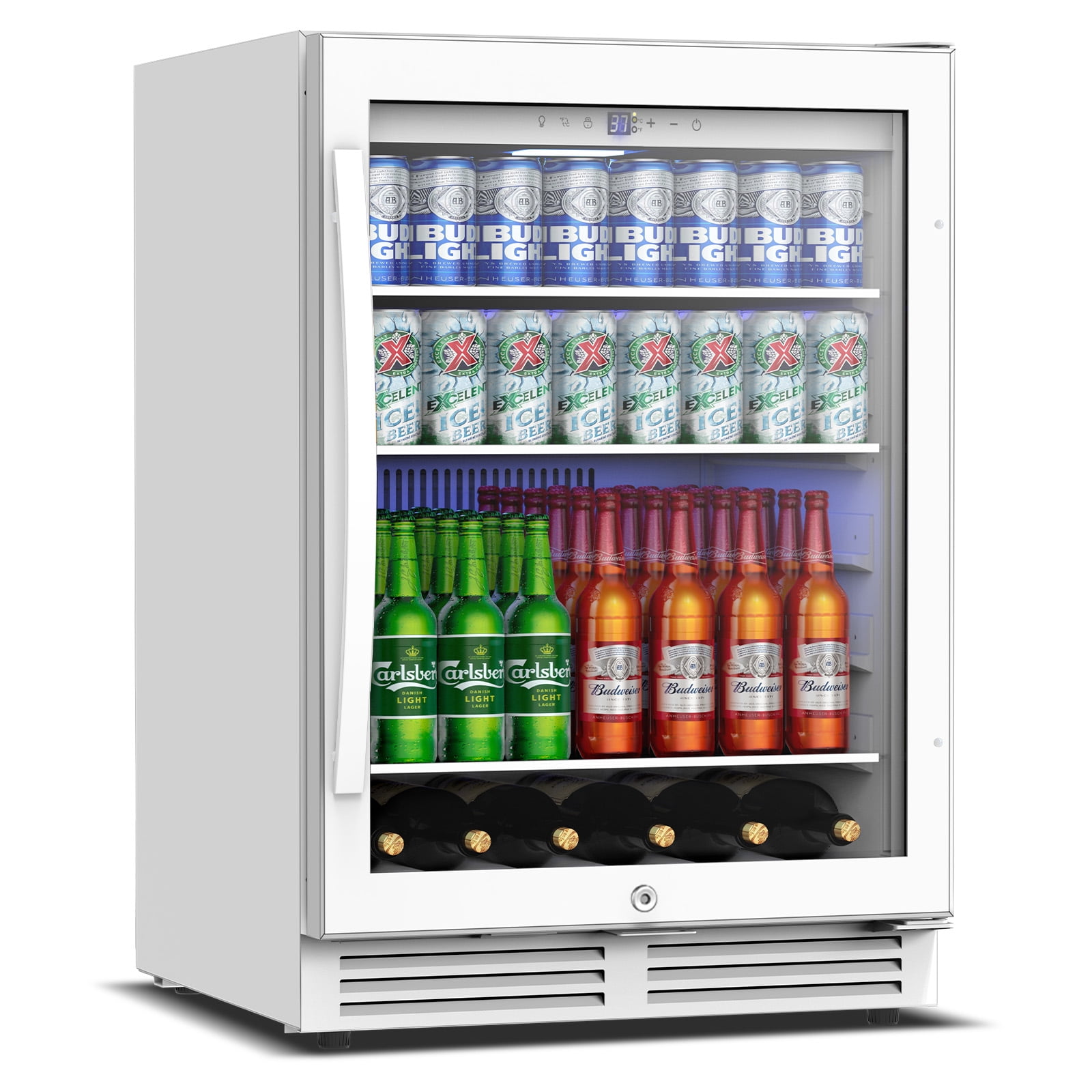 TITTLA 24 inch Beverage Refrigerator Cooler,190 Can Beverage Wine Cooler Under Counter,White