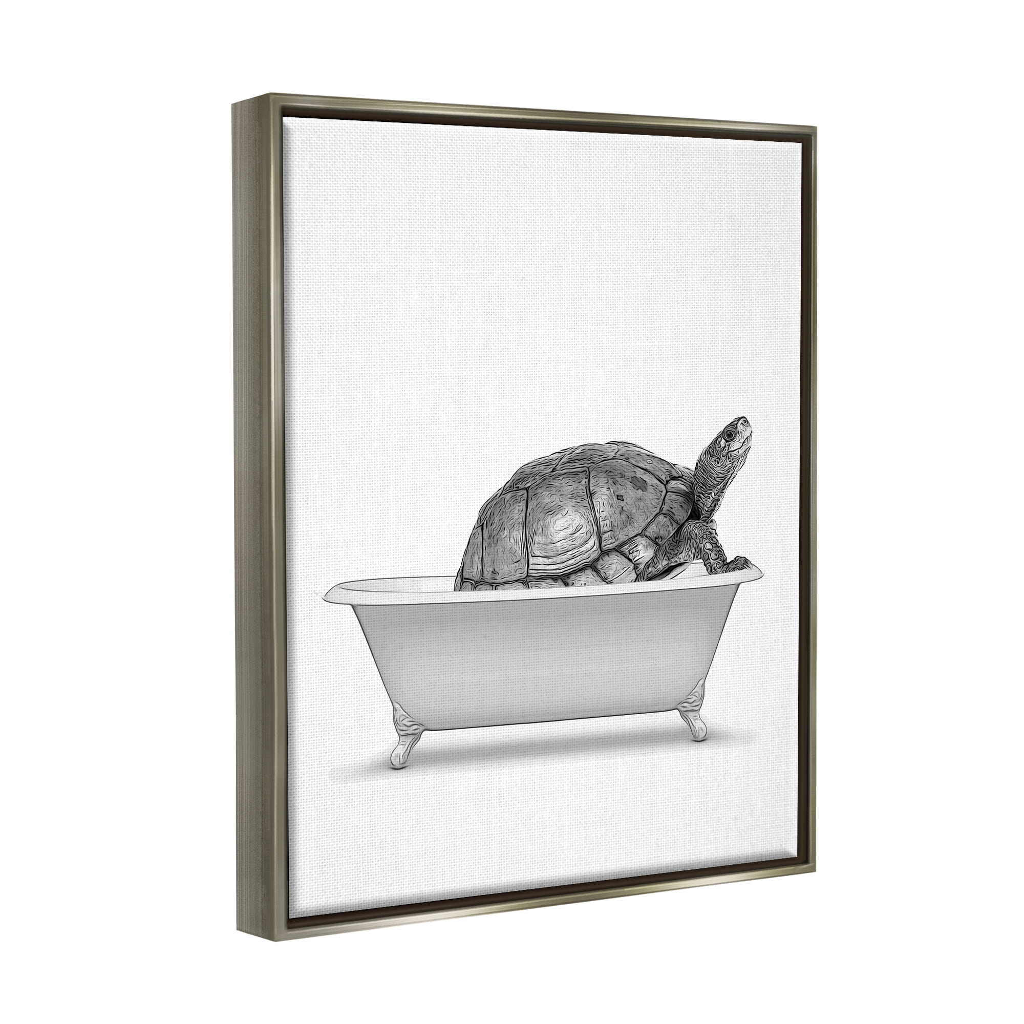 Stupell Industries Tortoise Bathing In Tub Sea Life Animals & Insects Painting Gray Floater Framed Art Print Wall Art