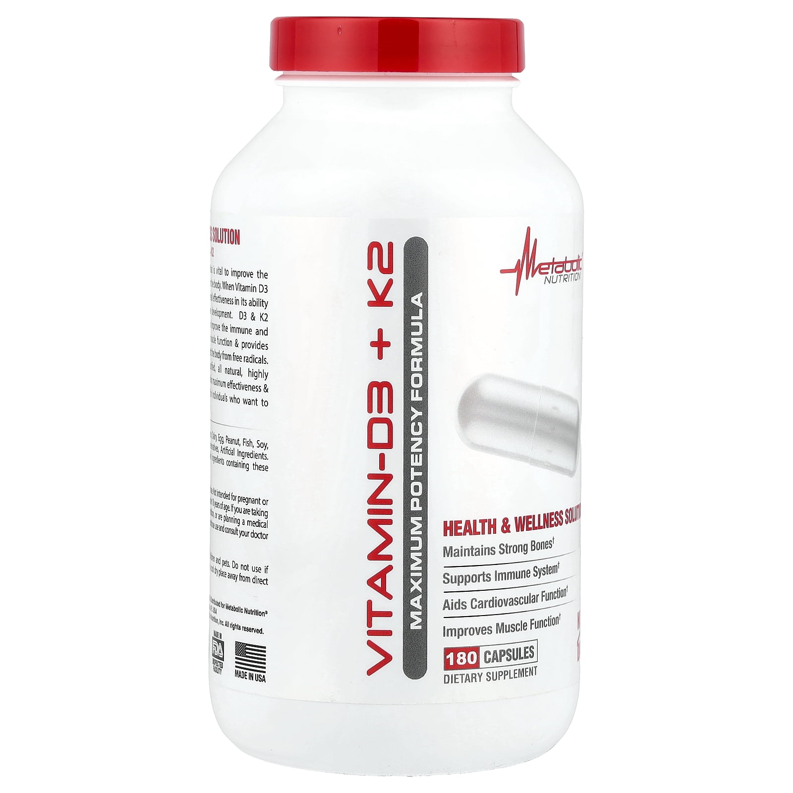 Metabolic Nutrition Vitamin D3 + K2, 180 Capsules