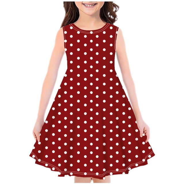 Huvoen Robe Bébé Fille Mode Filles Été Nouvelle Sans Manches Col Rond Robe Imprimée Bordeaux 110