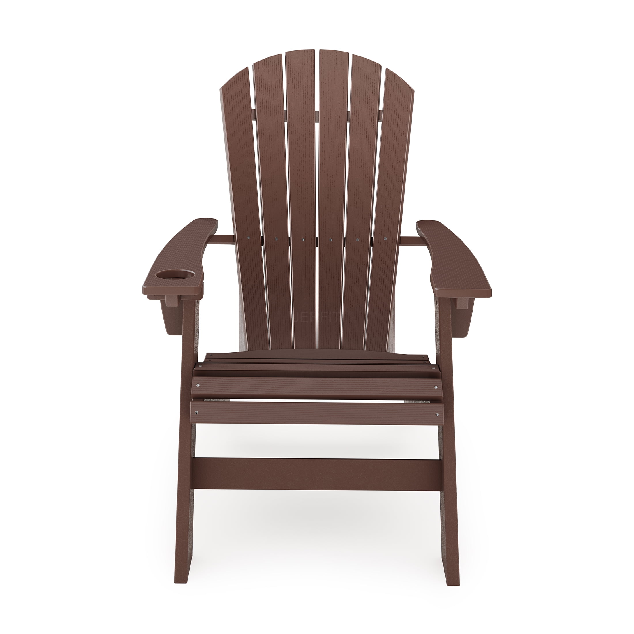 JERFIT Adirondack Chair, Outdoor Patio Chair with Cup Holder, All-Weather HDPE Poly Lumber, Brown, for Garden, Poolside, Deck
