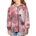 thumbnail image 3 of Uourmeti Pink Cherry Blossom Horse Comfy Hooded Sweatshirt with Pockets Long Sleeve Loose Casual Pullover for Youth Girls Size 14-16, 3 of 7