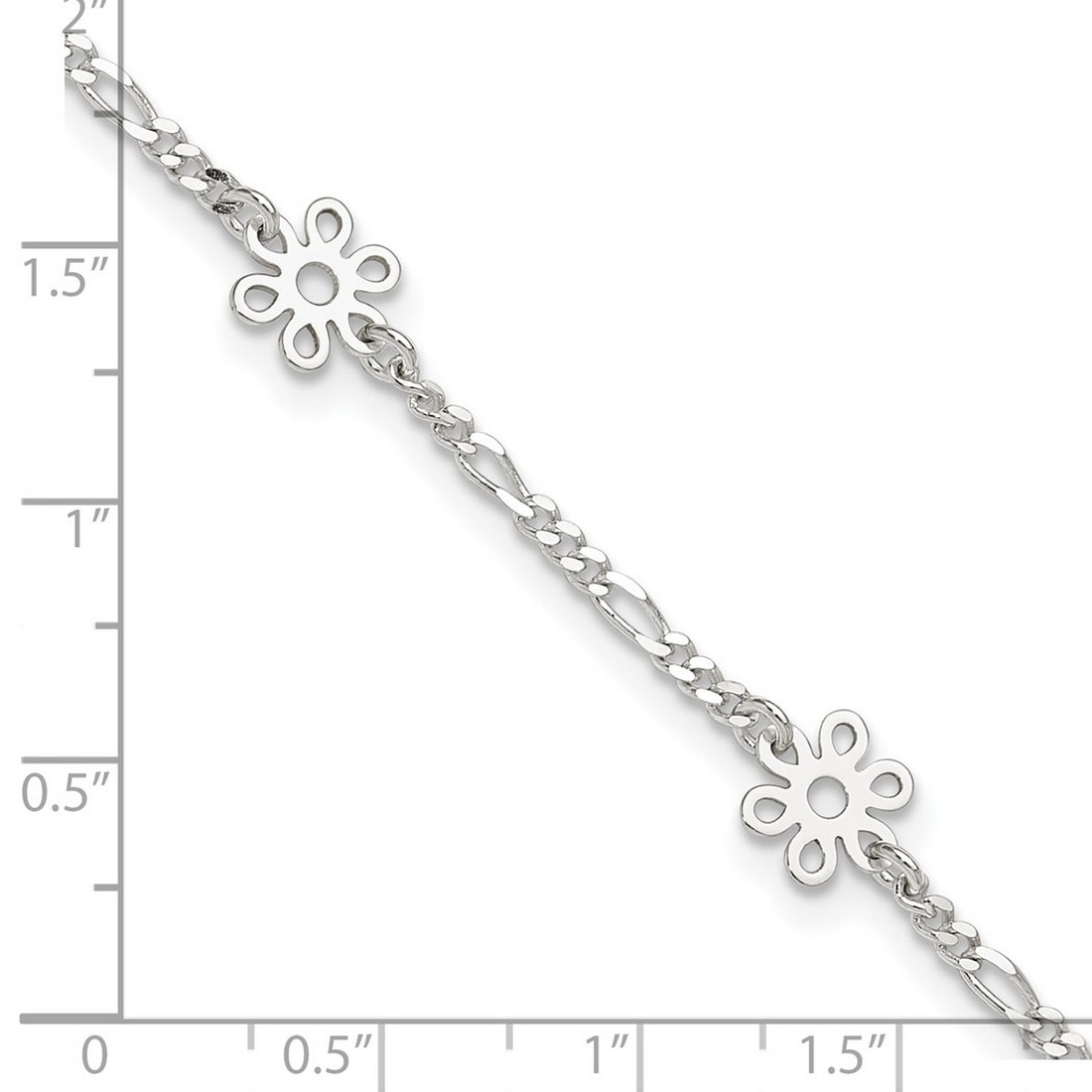 925 Sterling Silver Fancy Lobster Closure Polished Flower With 1inch Ext. Anklet 9 Inch 8mm Wide Anklet for Women