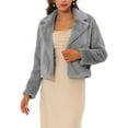 thumbnail image 1 of INSPIRE CHIC Women's Notch Collar Long Sleeve Open Front Faux Fur Fluffy Cropped Jacket S Grey, 1 of 6