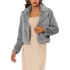 thumbnail image 1 of Chaqueta corta de pelaje sintético esponjoso de manga larga con cuello de muesca para mujer Inspire Chic en gris, 1 of 6
