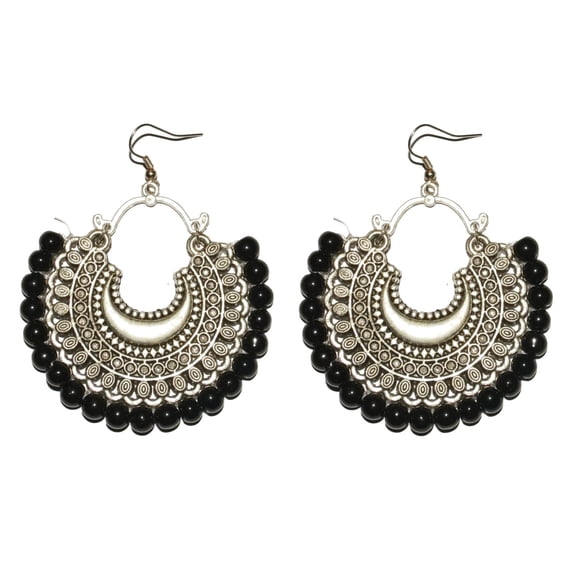 Crunchy Fashion Oxidized Gold Bollywood Traditional Indian Bohemian Boho Vintage Antique Ethnic Gypsy Tribal Afgani jewelry Black Beads Earrings for Women