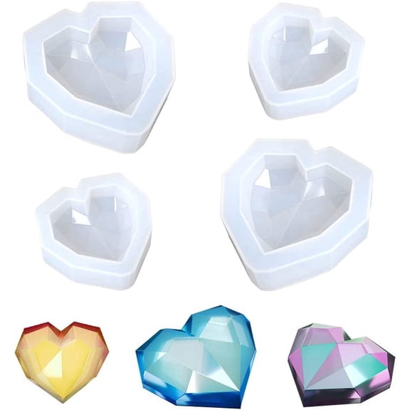 3 Pcs Diamond Heart Resin Molds - Heart Keychain Charms & Silicone Molds for DIY Craft & Home Decor