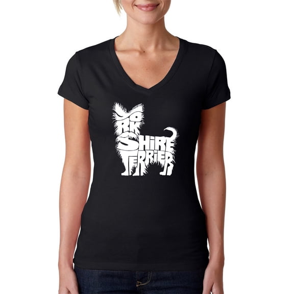 LA Pop Art Women's Word Art V-Neck T-Shirt - Yorkie