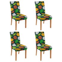 Set of 4 Lemon Theme Dining Chair Covers Lovely Bright Fruit Pattern Washable Polyester Stretch Slipcovers Removable Seat Protector for Fresh Kitchen