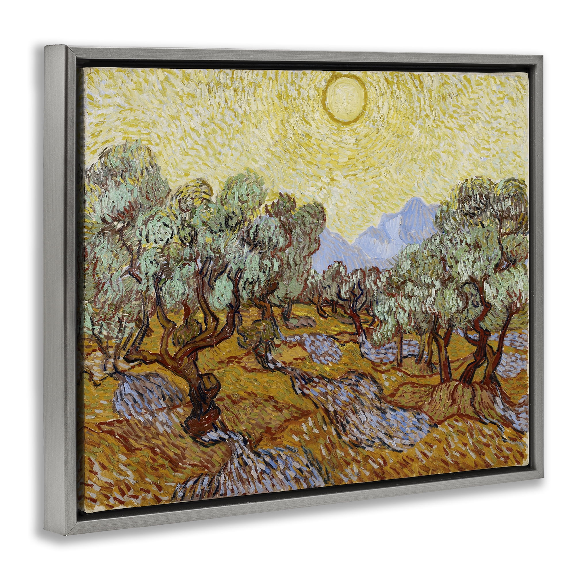 Stupell Industries Classic Van Gogh Olive Trees Landscape & Nature Painting Gray Floater Framed Canvas Art Print Wall Art, 31 x 25