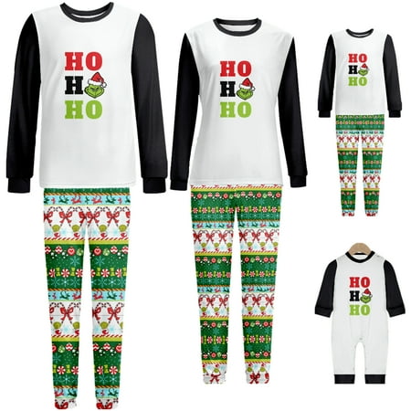 

Cartoon Grinch Personality Long Sleeve Pajamas Sets Kids Baby Set Sleepwear For Family(Mother XL)