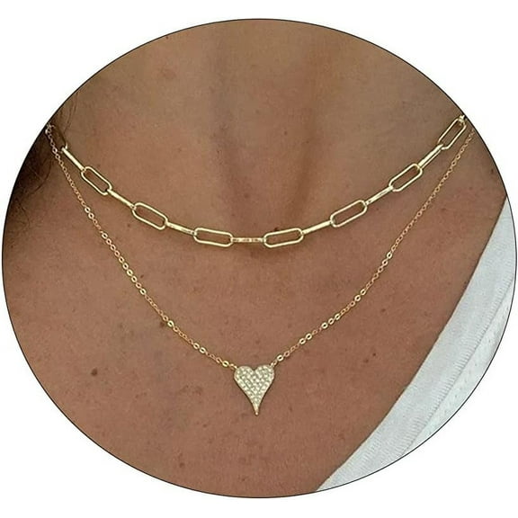 Dainty Gold Necklace For Women 14K Gold Plated Layered Satellite Necklaces Trible Layering Paper Clip Chain Link Necklace Everyday Jewelry[o3769]