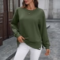 thumbnail image 4 of WTOBBY Women's Button Hem Slit Hoodie, Solid Color Casual Pullover, Long Sleeve Round Neck Top with Side Vent Design and Modern Street Style,Army Green L, 4 of 8