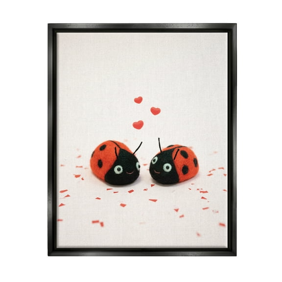 Stupell Industries Ladybugs Valentine's Hearts Holiday Photography Black Floater Framed Art Print Wall Art
