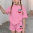thumbnail image 3 of BFHHYA Girls 4th of July Sets 2-Piece Outfit Cherry Print Short Sleeve Top Loose Shorts Tween Casual Summer Set Size 3-15 Years, 3 of 5