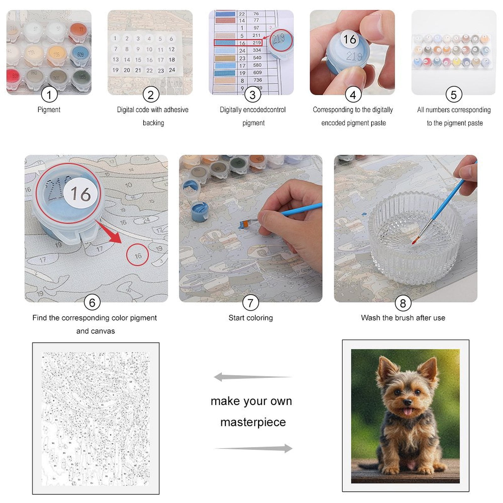 Paint by Numbers Kit for Adults, Cute Yorkshire Terrier Portrait Paint by Numbers, Easy Paint by Numbers Kit for Adults Beginner, DIY Adult Paint by Number Kits on Canvas, Home Decor