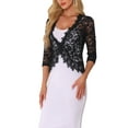 thumbnail image 4 of Floral Lace Shrugs for Women's Evening 3/4 Sleeves Formal Elegant Bolero Cardigan XL Black, 4 of 6
