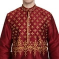 thumbnail image 4 of SKAVIJ Men's Kurta Pajama 2-Piece Set Art Silk Embroidered Party Wear Suit Red L, 4 of 6