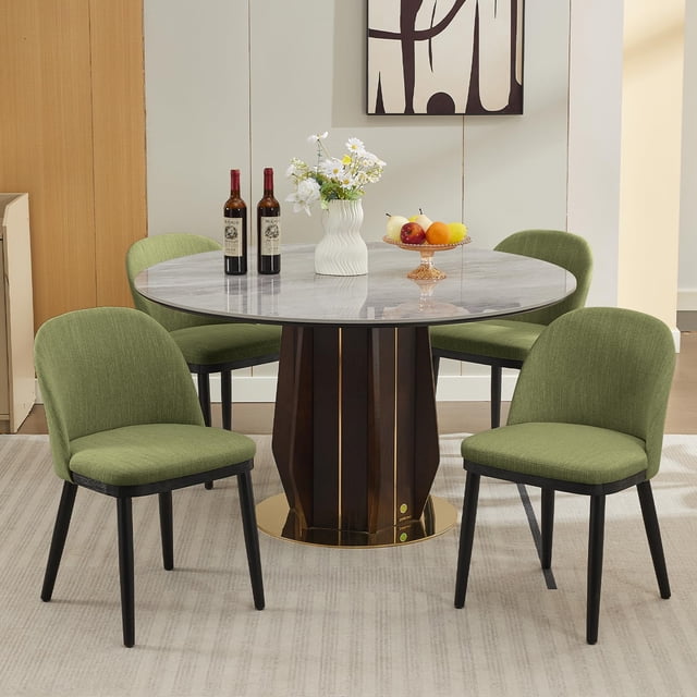 Ensemble de 4 Chaises de Salle à Manger en Bois/ensemble de 6, Chaise de Cuisine et Salle à Manger Rembourrée, Chaise de Salle à Manger Style Ferme Moderne en Tissu de Lin avec Pieds de Nivellement/dossier Haut pour Salle à Manger, Salon