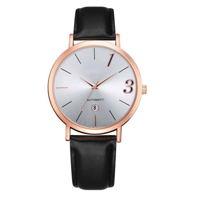 GAIETY Reloj de pulsera con calendario analógico y correa de PU elegante a la moda para hombre (negro, blanco, L)