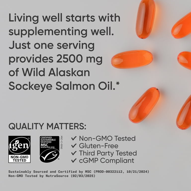 Salmon Oil Wild Alaskan Sockeye 1250mg MSC-C-55162 (180 softgels