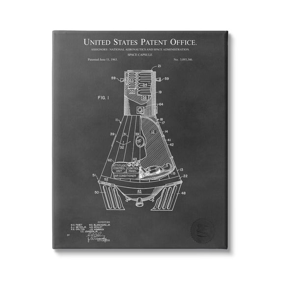 Stupell Industries Space Capsule Aircraft Detailed Blueprint Diagram Design Canvas Wall Art, 30 x 40, Design by Karl Hronek