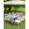 thumbnail image 4 of Outdoor Tablecloth with Umbrella Hole for Patio/Picnic/Party/Camping, Orange Navy Blue Coral Waterproof Table Cloth Rectangle Table Cover Washable, Summer Beach Coastal Ocean Wooden (60"x 84"), 4 of 8