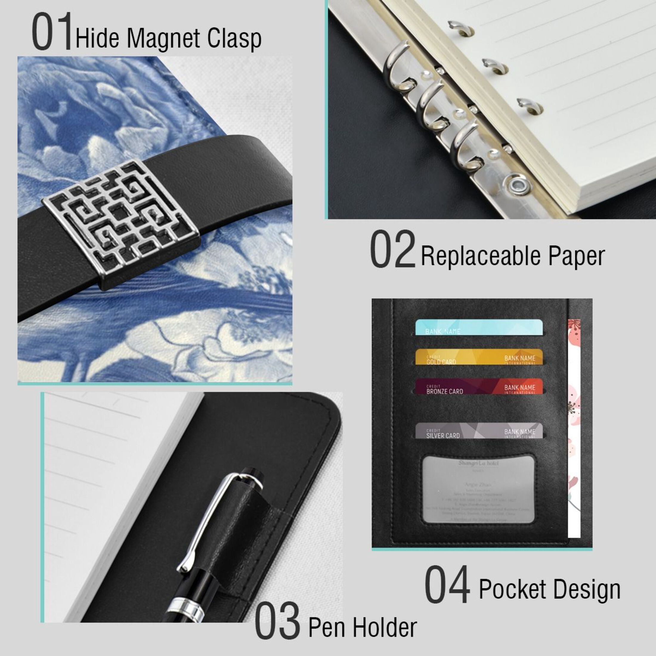 Leather Planner Leather Notebook Notebook Journal Binder Design Pen Pocket Design Convenient for Storage Blue Bird