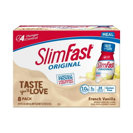 SlimFast Original Meal Replacement Shakes, French Vanilla, 11 Fl Oz, 8 Ct